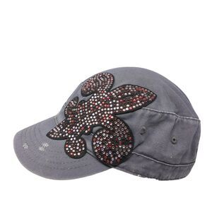 Fleur De Lis Bling Strapback Cadet Army Hat Gray One Size Rhinestone HG